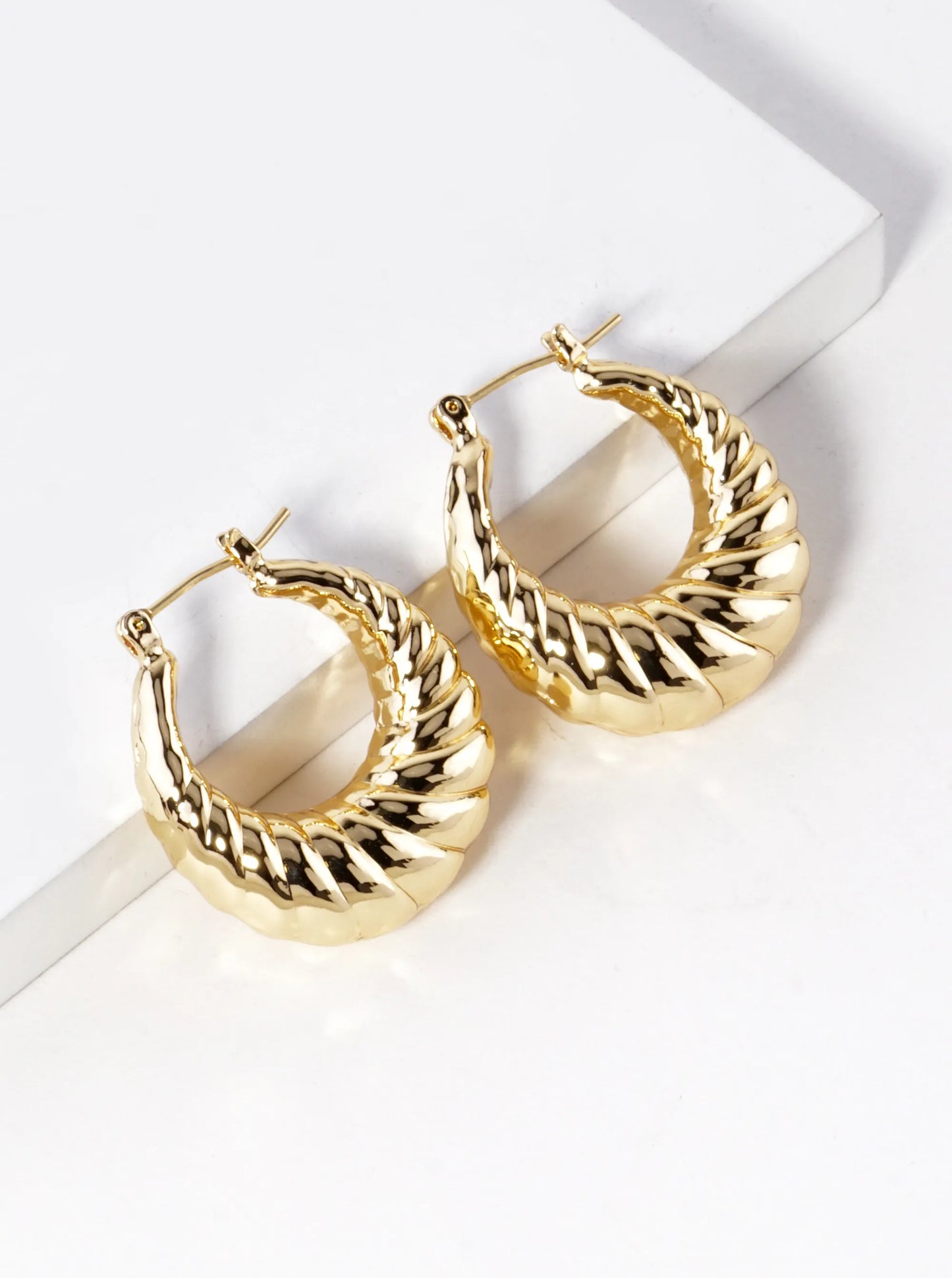 White Gold Dipped 25mm Croissant Hoop Earrings