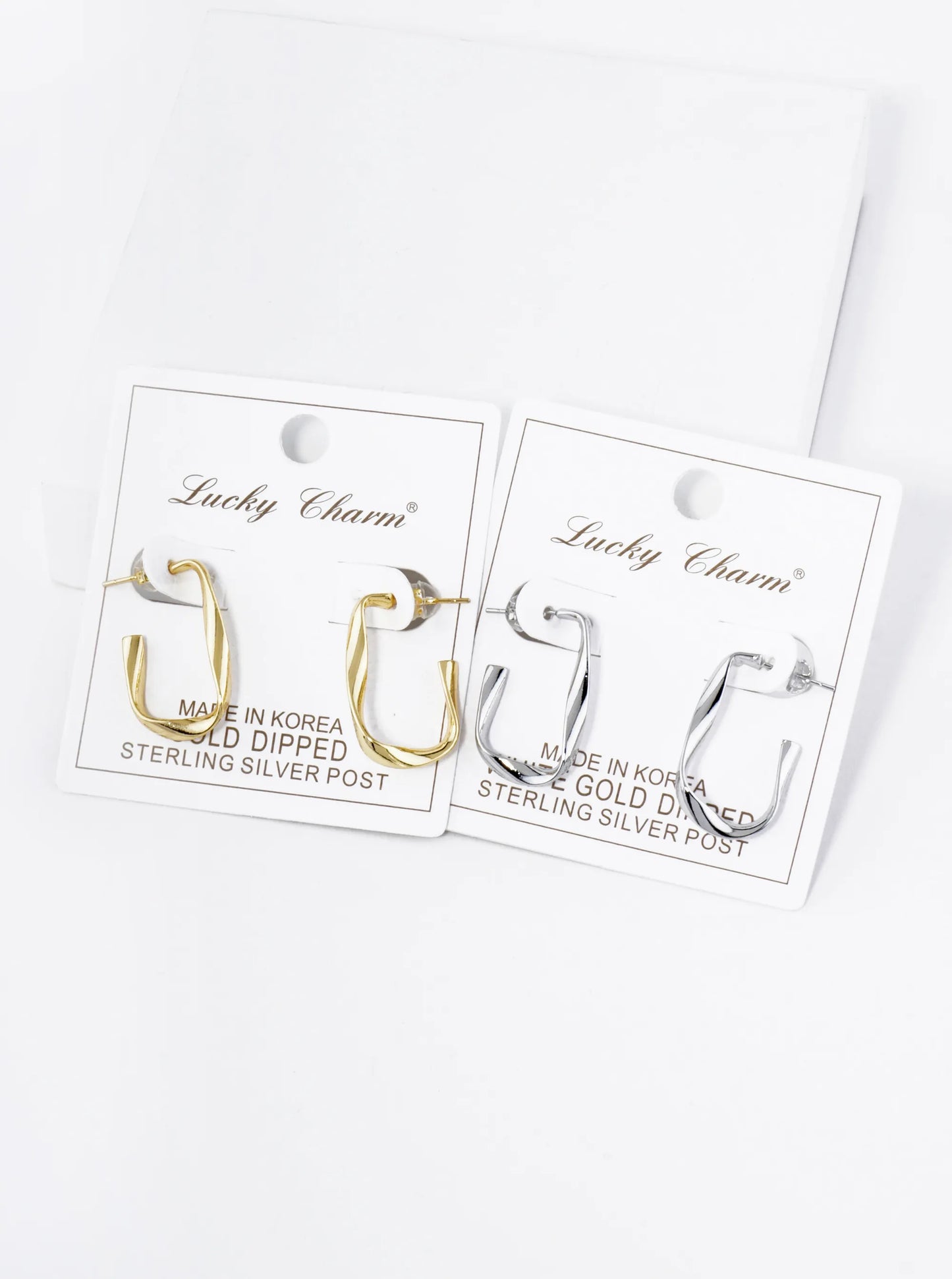 18K Gold Dipped 25mm Twist Rectangle Hoop Earrings