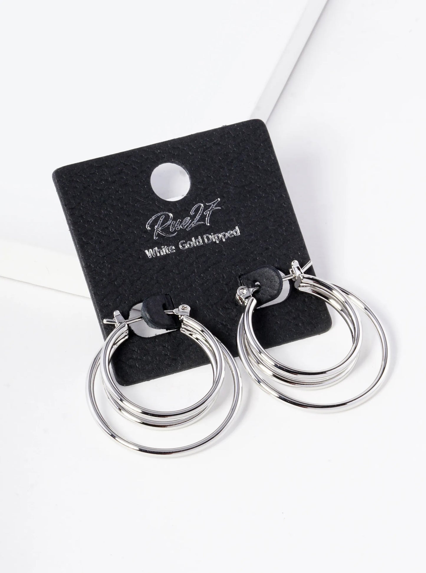 18K Gold Dipped 3 Circles Brass Pin Catch Hoop Earrings