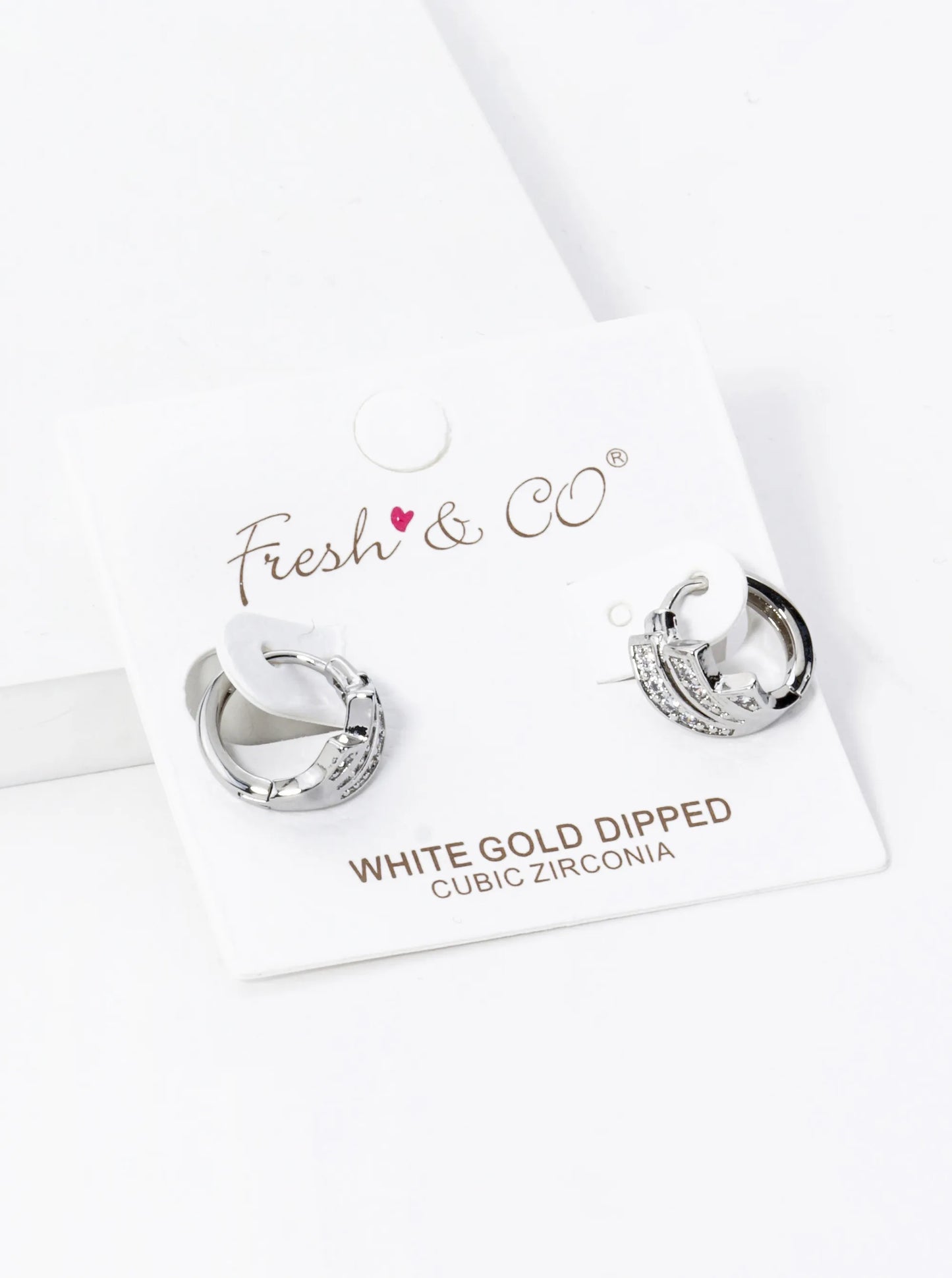 18K Gold Dipped 3 Line Cubic Zirconia 12mm Huggie Hoop Earrings