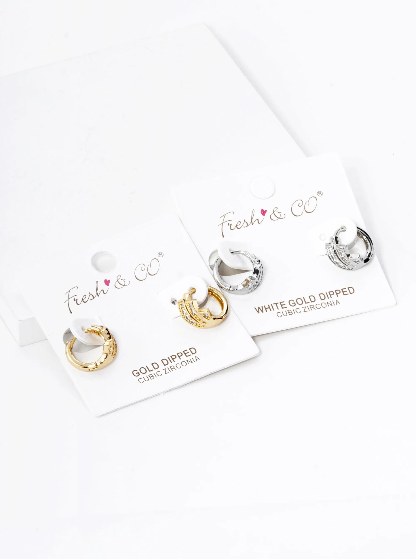 18K Gold Dipped 3 Line Cubic Zirconia 12mm Huggie Hoop Earrings