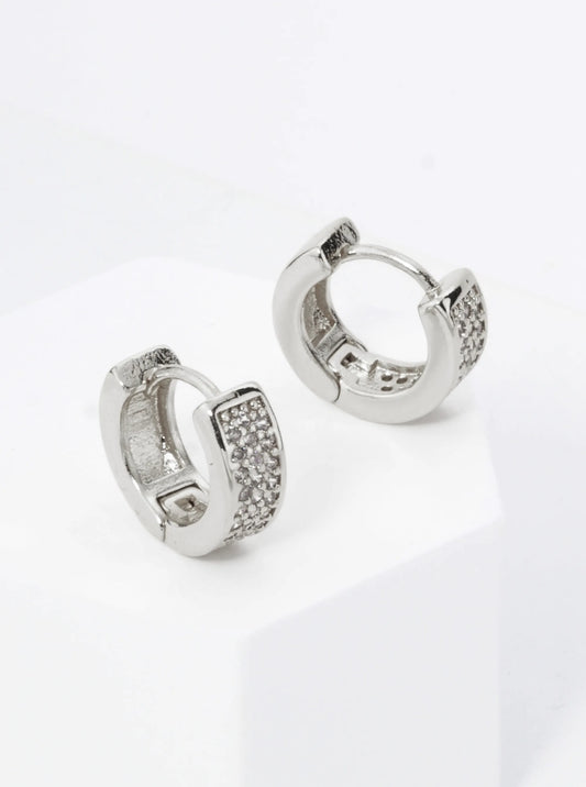18K Gold Dipped 3 Line Micro Pave Set Cubic Zirconia 10mm Huggie Hoop Earrings