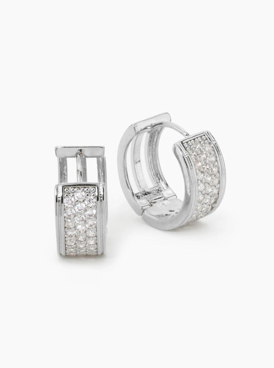 18K Gold Dipped 3 Line Micro Pave Set Cubic Zirconia 17mm Hoop Earrings