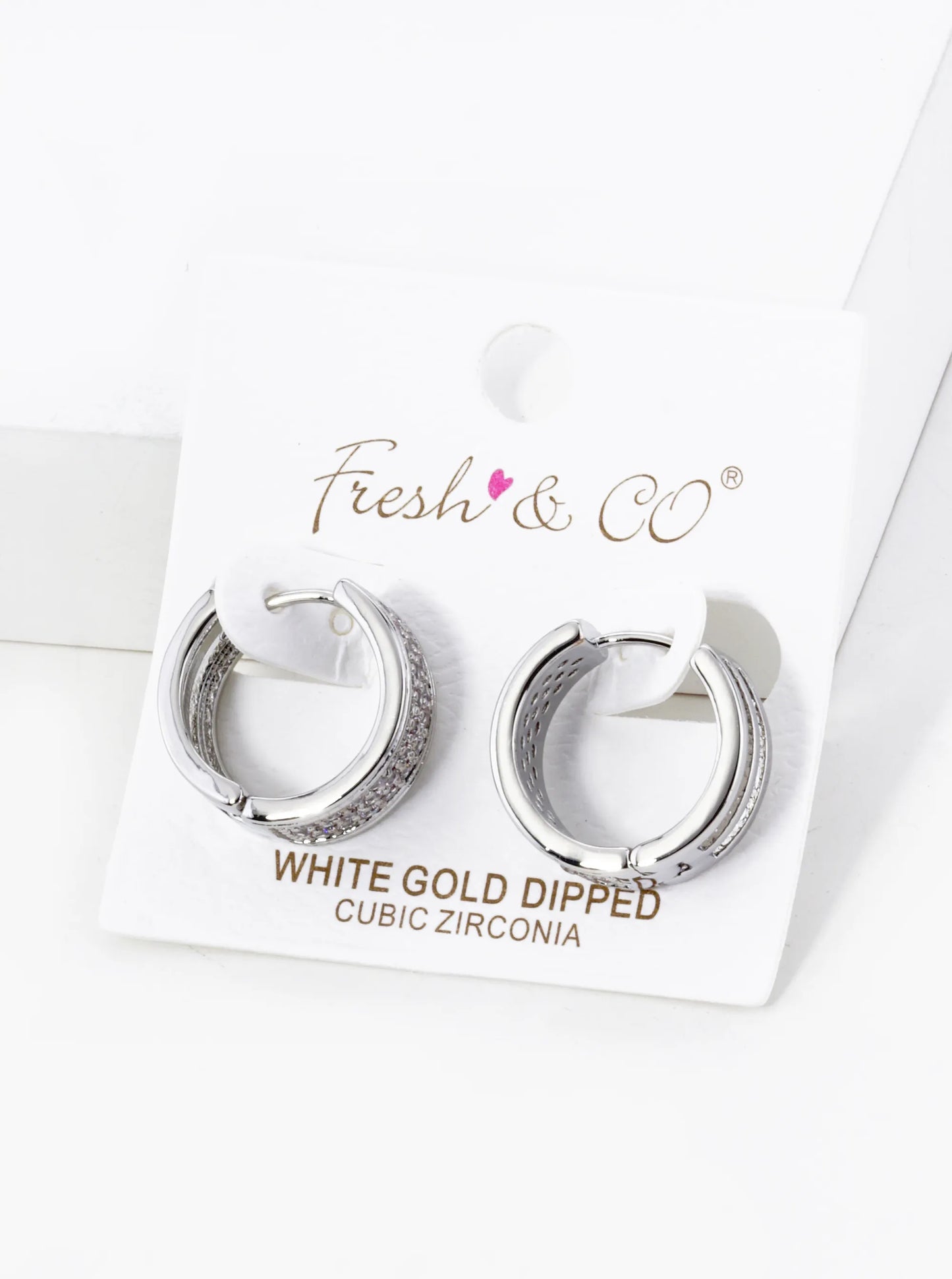 18K Gold Dipped 3 Line Micro Pave Set Cubic Zirconia 17mm Hoop Earrings