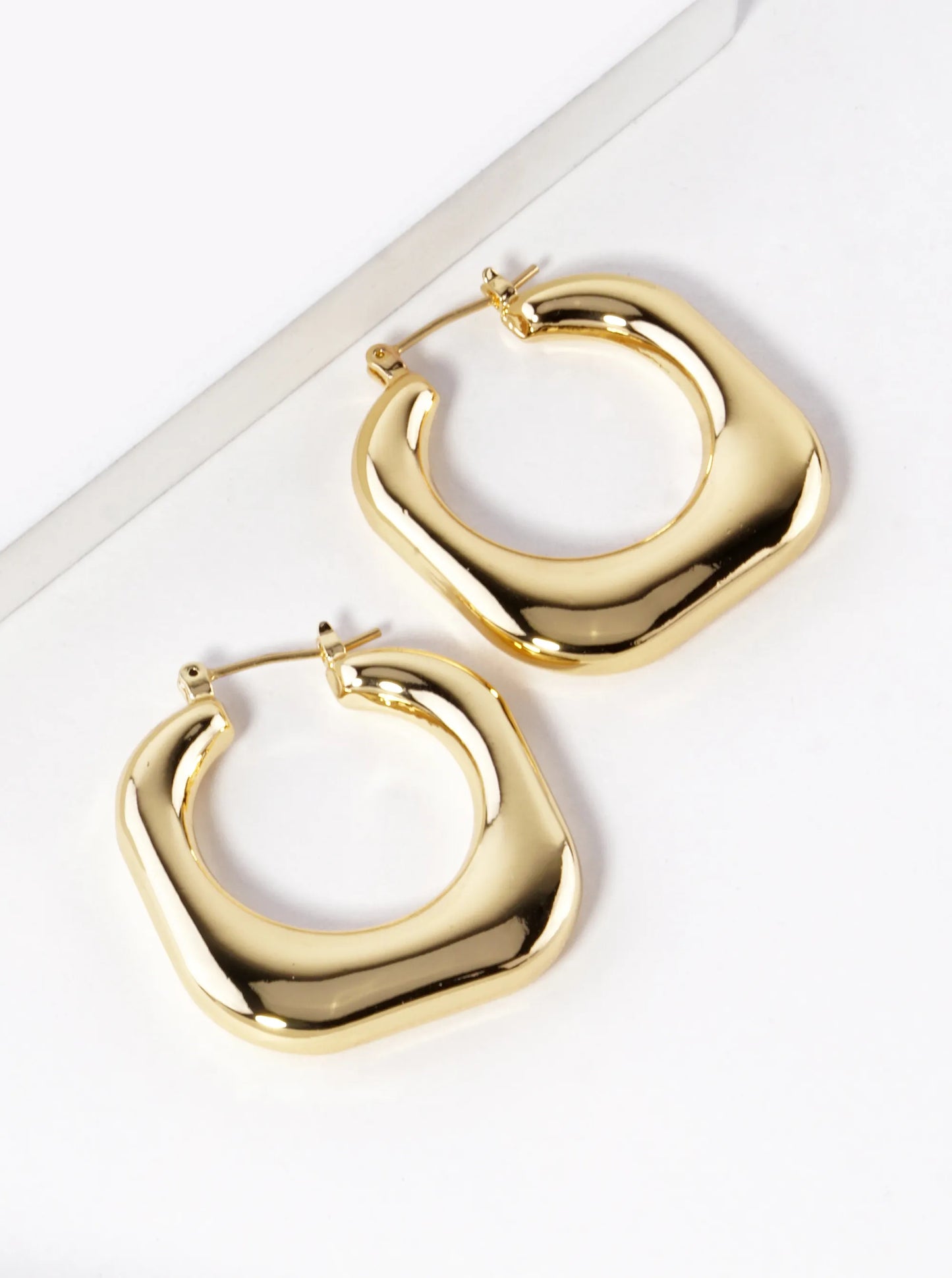 White Gold Dipped 30mm Hollow Square Hoop Earrings