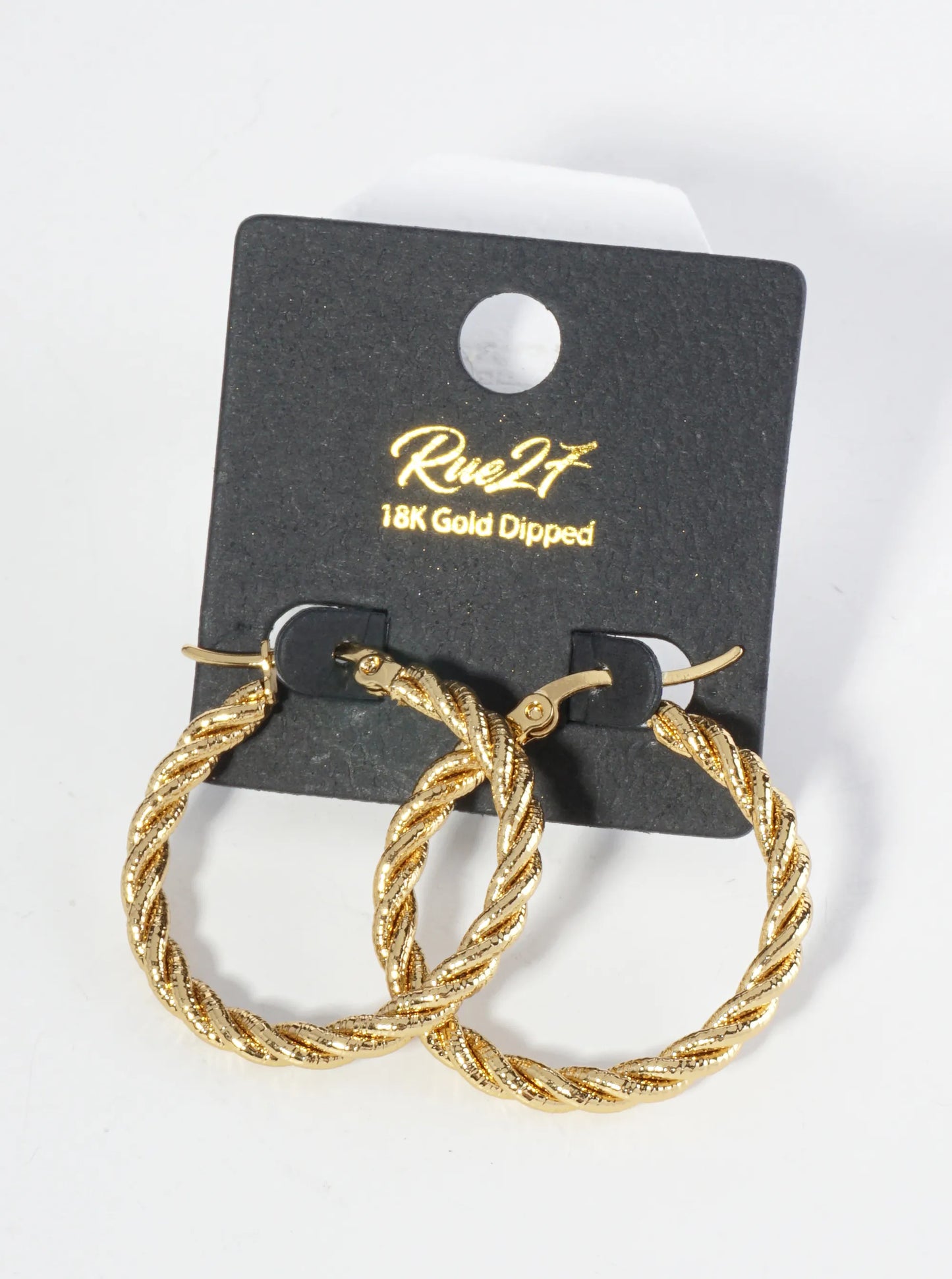 18K Gold Dipped 30mm Stainless Steel Rope Chain Hoop Earrings