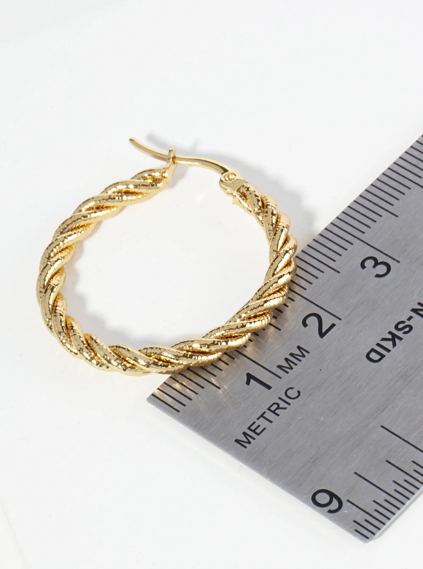 18K Gold Dipped 30mm Stainless Steel Rope Chain Hoop Earrings