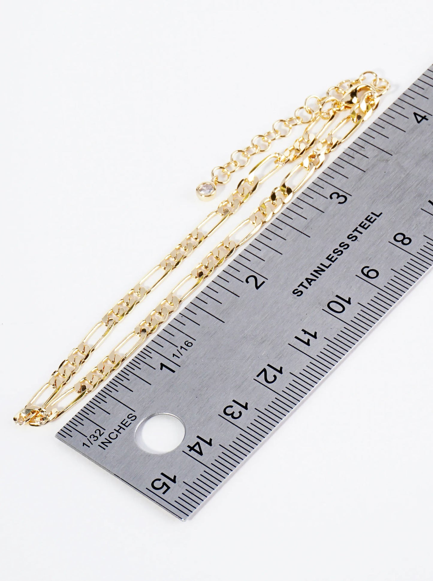 18K Gold Dipped 3mm Brass Figaro Link Chain Anklet