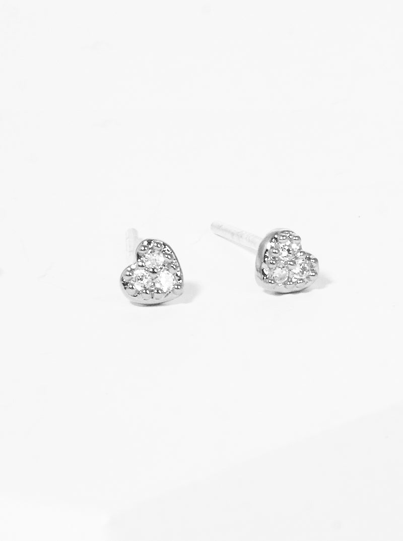 18K Gold Dipped 3mm Heart CZ Pave Sterling Silver Post Stud Earrings