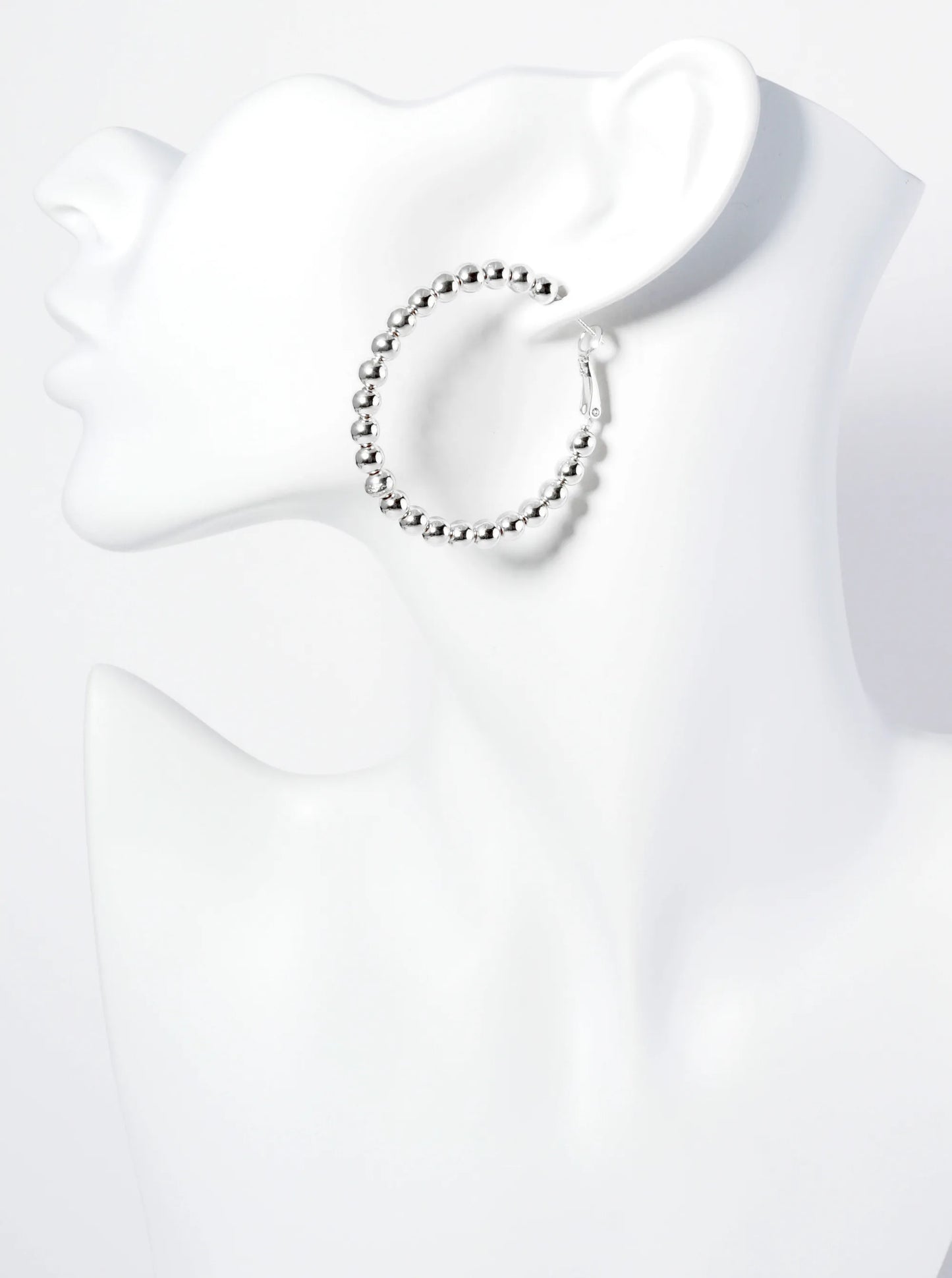18K Gold Dipped 45mm Brass Ball Beaded Hoop Earrings With Latch Back Closure