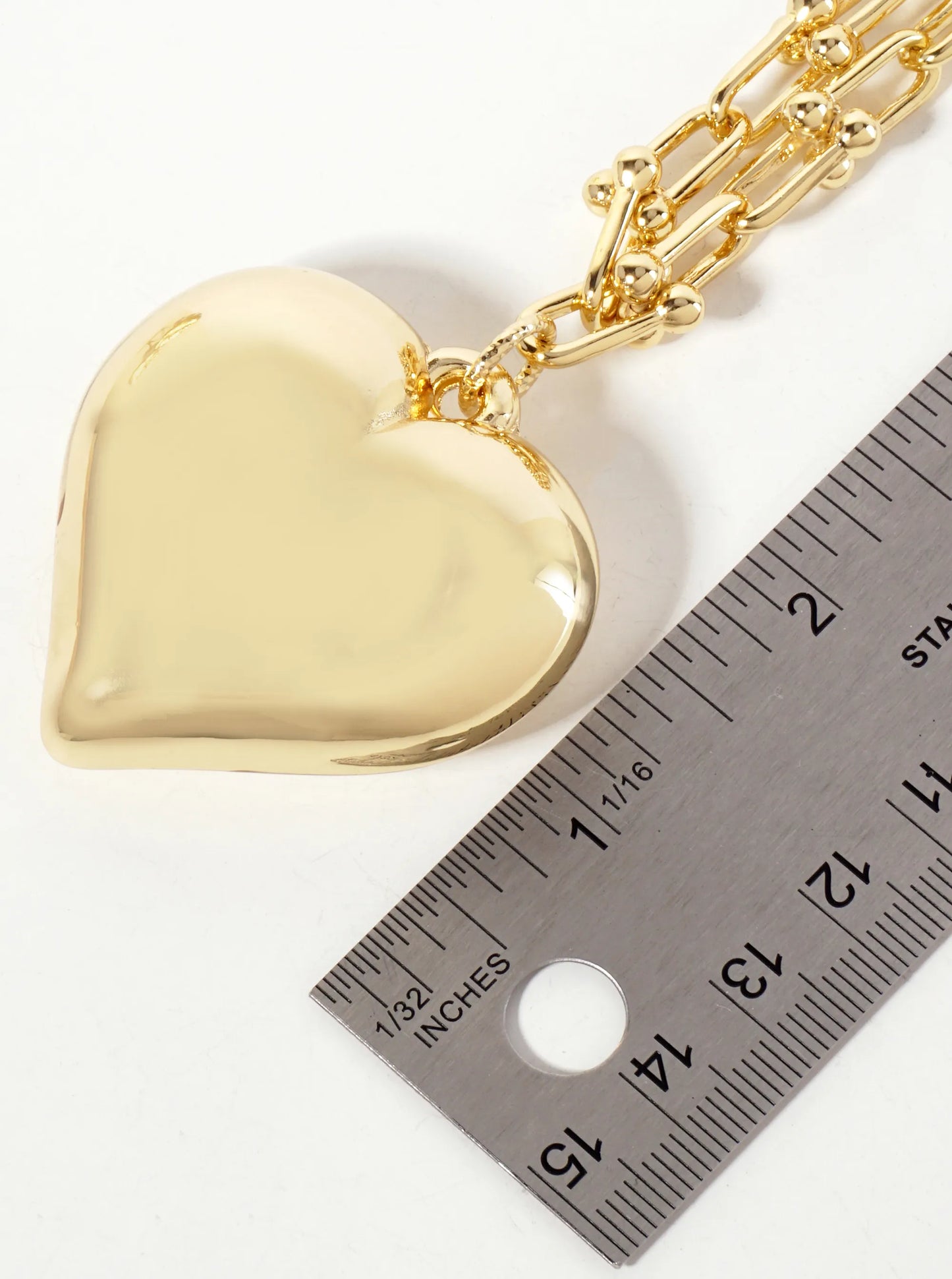 18K-Gold-Dipped 45mm Hollow Puffy Heart Pendant 18-inch Necklace