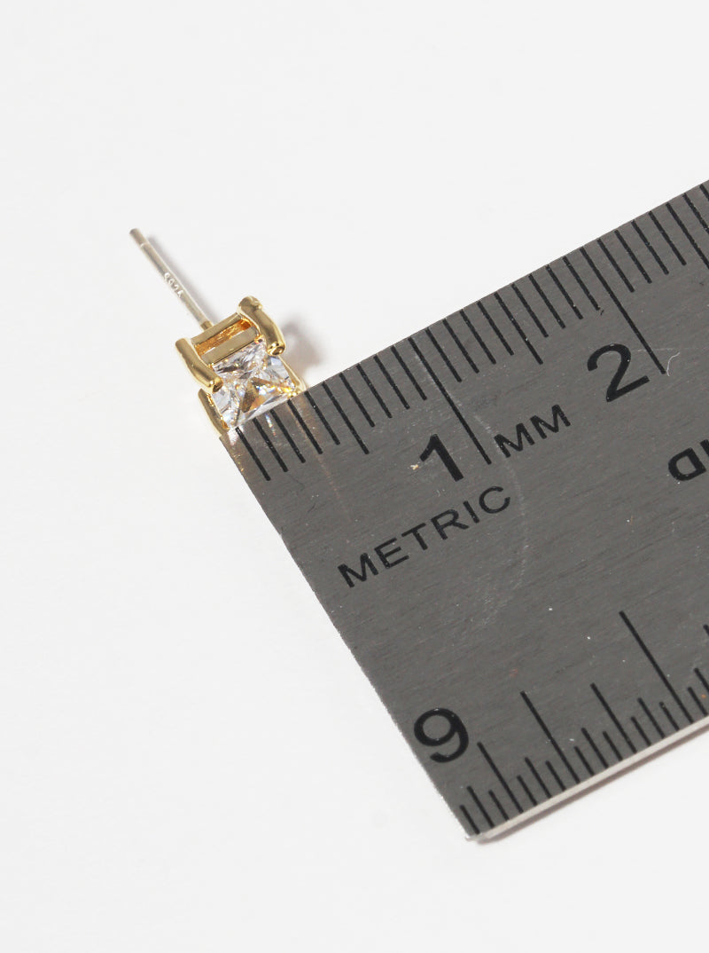 18K Gold Dipped 4mm Square CZ Sterling Silver Post Stud Earrings