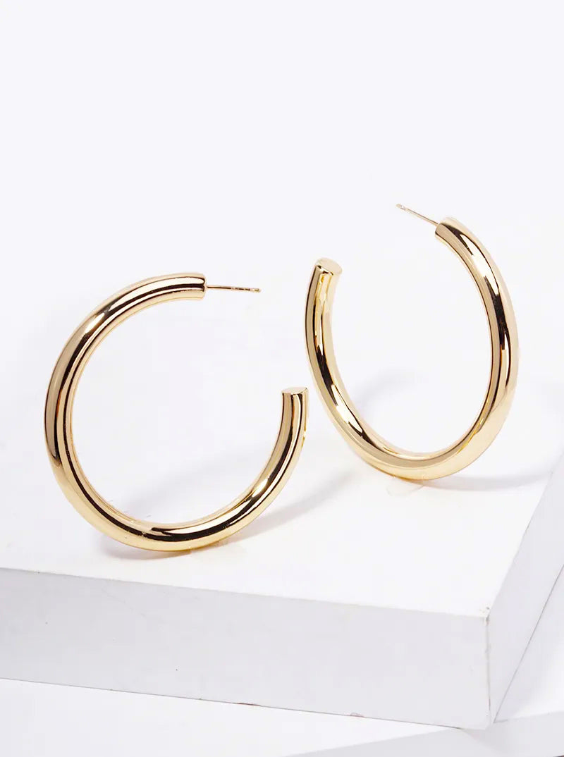 18K Gold Dipped 50mm Brass Hollow Hoop Earrings