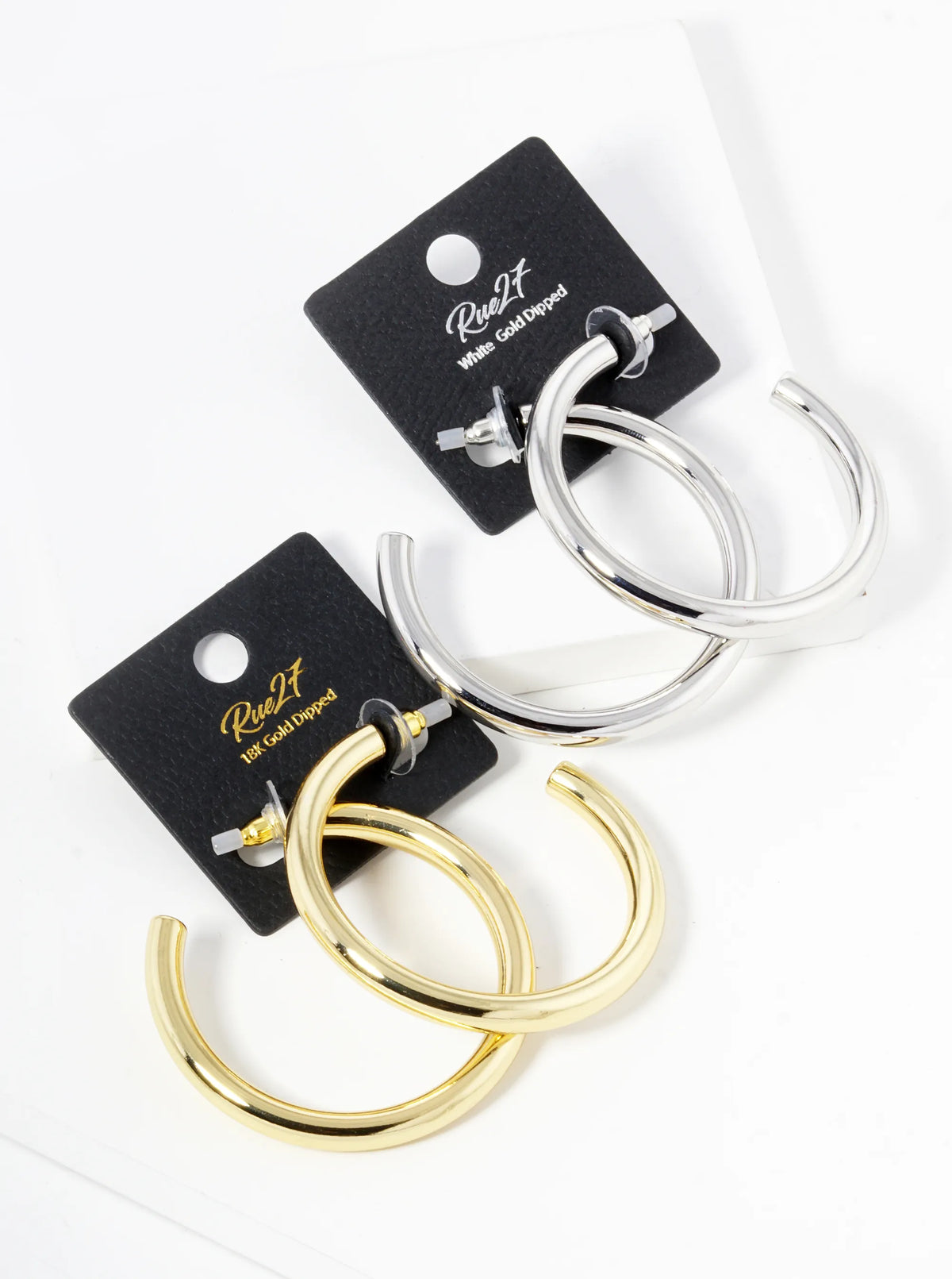18K Gold Dipped 50mm Brass Hollow Hoop Earrings Rhodium