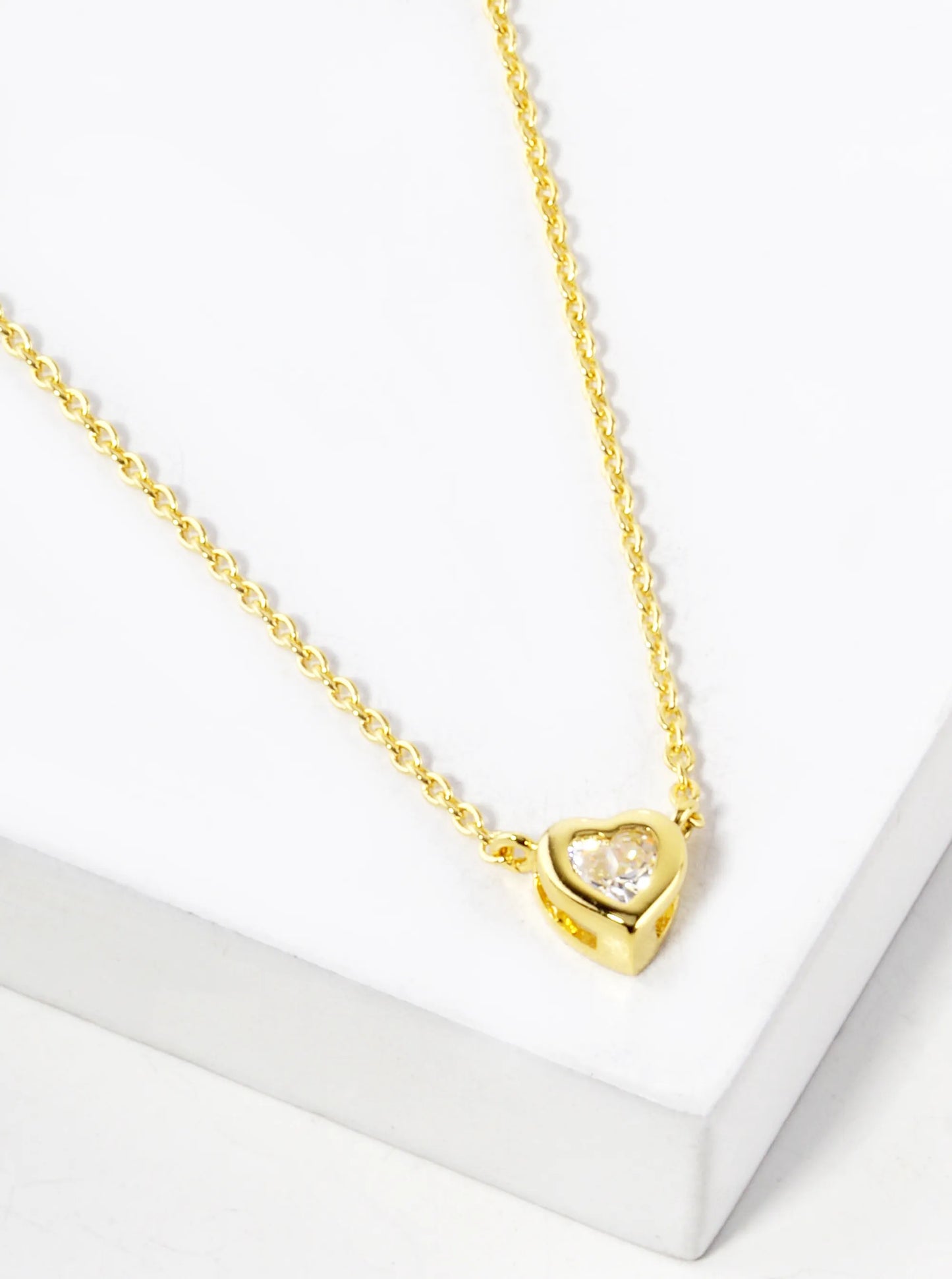 18K Gold Dipped 5mm CZ Stone Heart Pendant Necklace