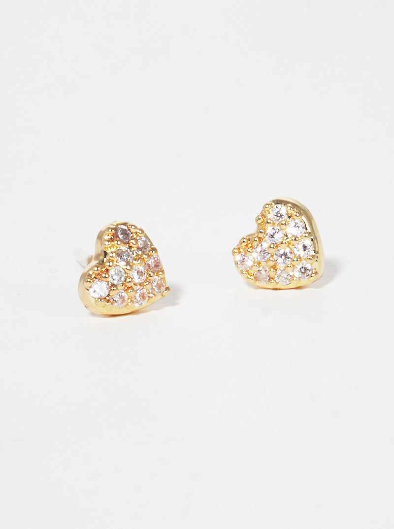18K Gold Dipped 5mm Heart CZ Pave Sterling Silver Post Stud Earrings