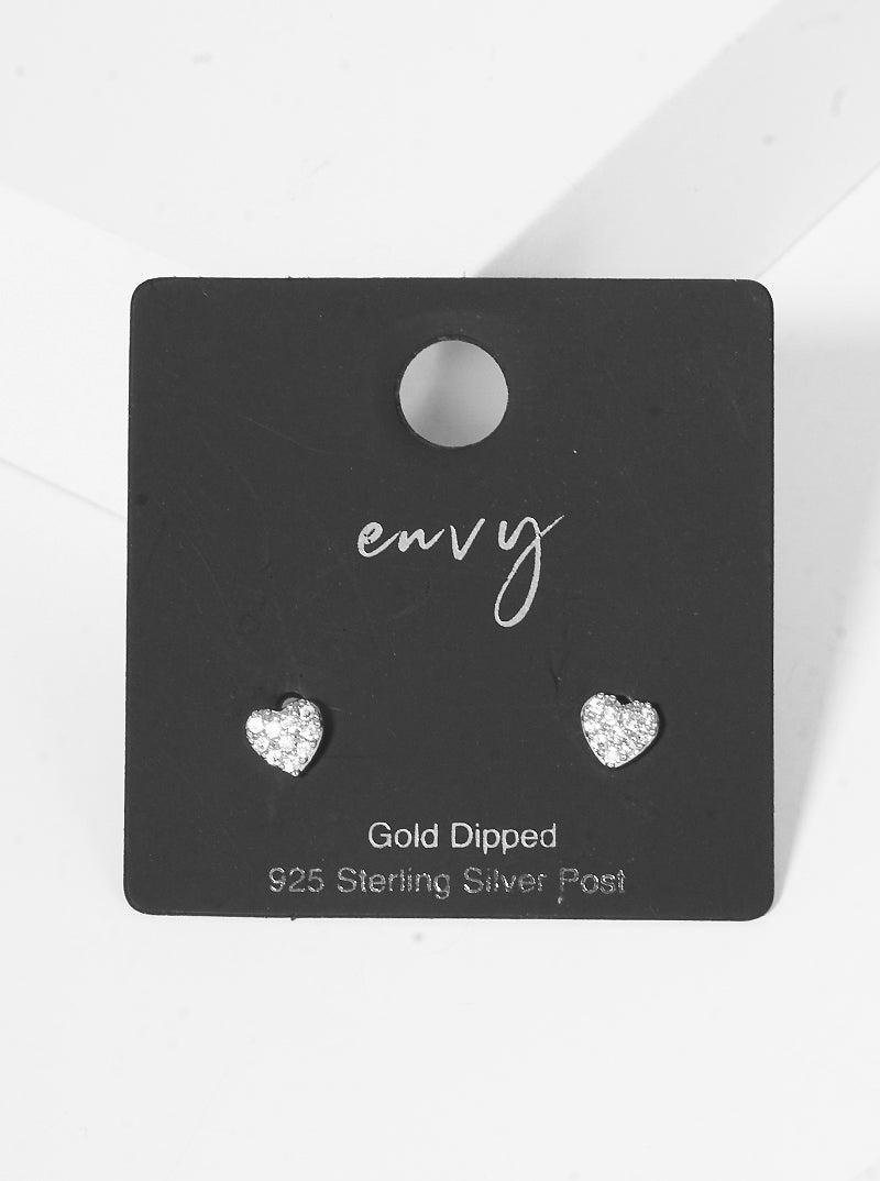 18K Gold Dipped 5mm Heart CZ Pave Sterling Silver Post Stud Earrings