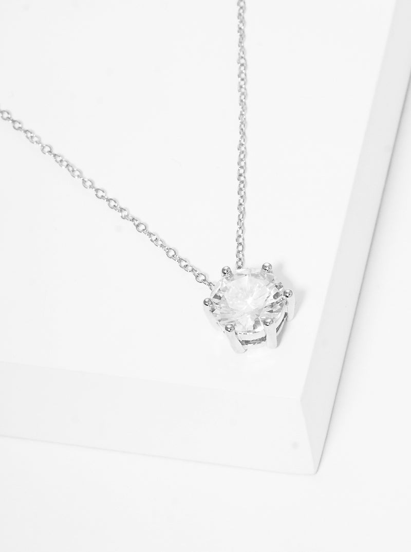 18K Gold Dipped 6-Prong Crown 10mm CZ Pendant Brass Necklace