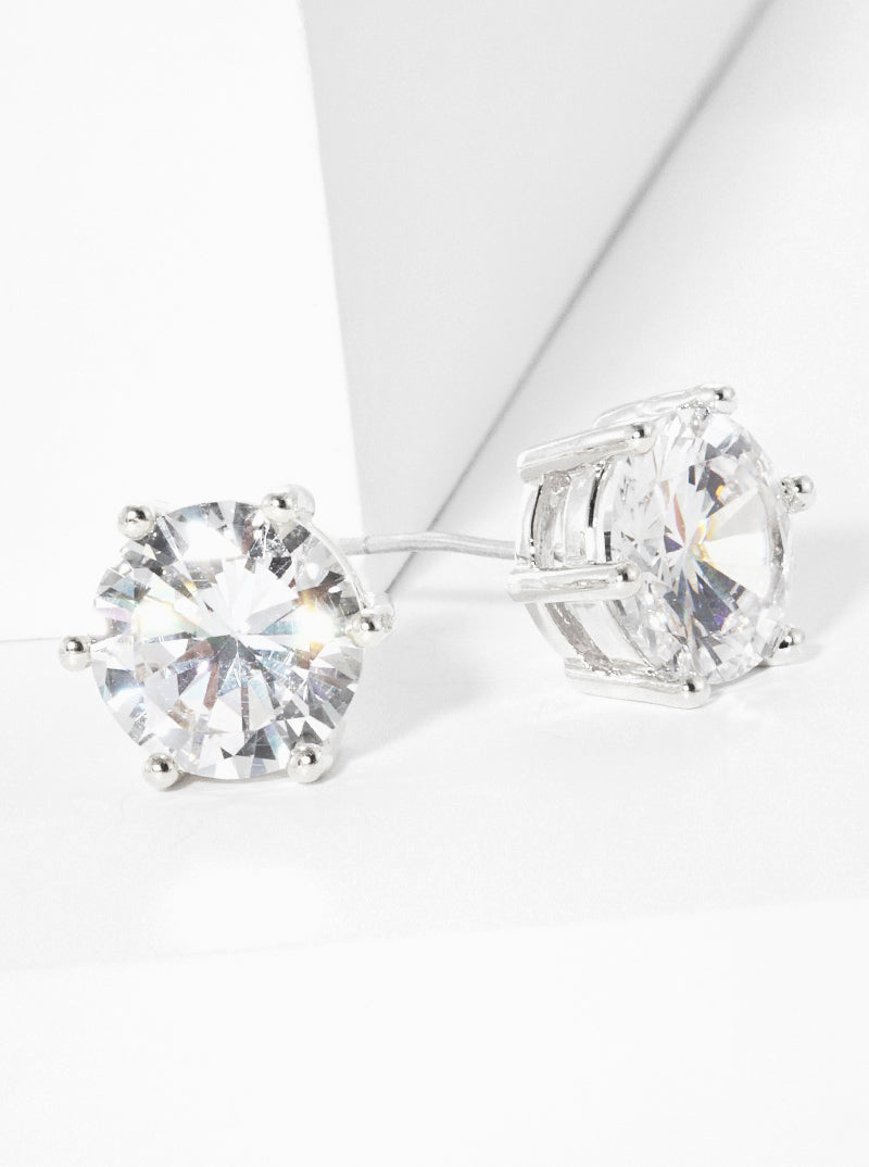 18K Gold Dipped 6-Prong Crown 10mm CZ Sterling Silver Post Stud Earrings