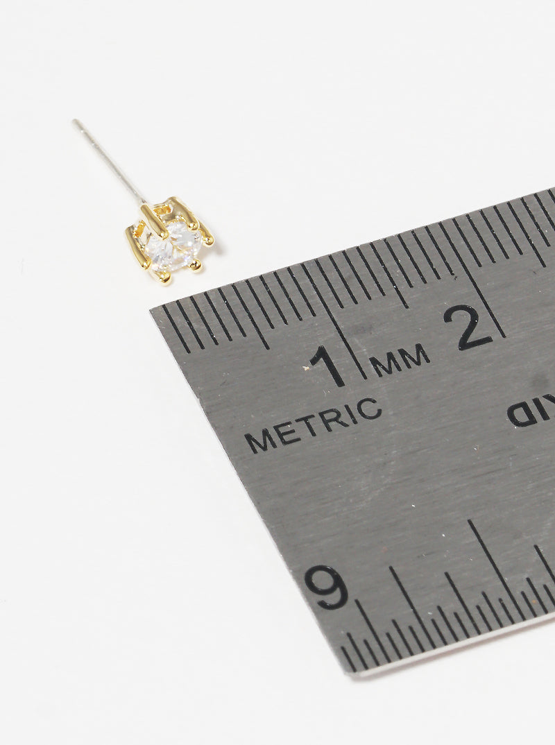 18K Gold Dipped 6-Prong Crown 4mm CZ Sterling Silver Post Stud Earrings