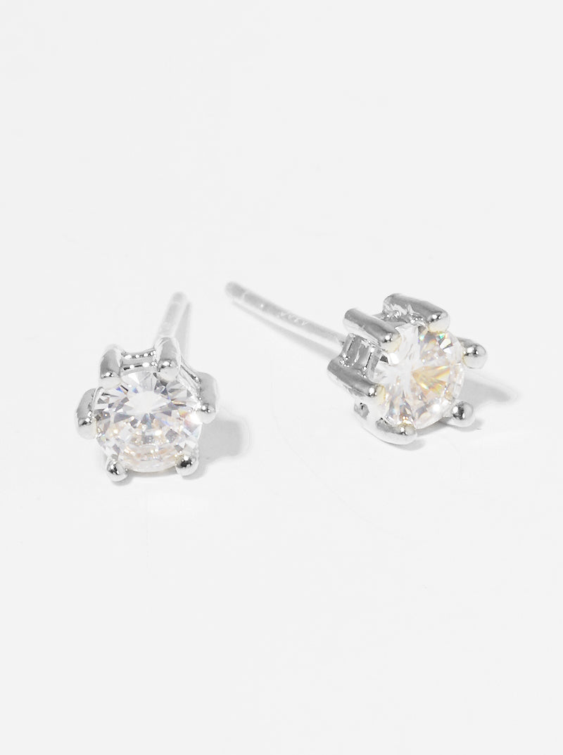18K Gold Dipped 6-Prong Crown 4mm CZ Sterling Silver Post Stud Earrings