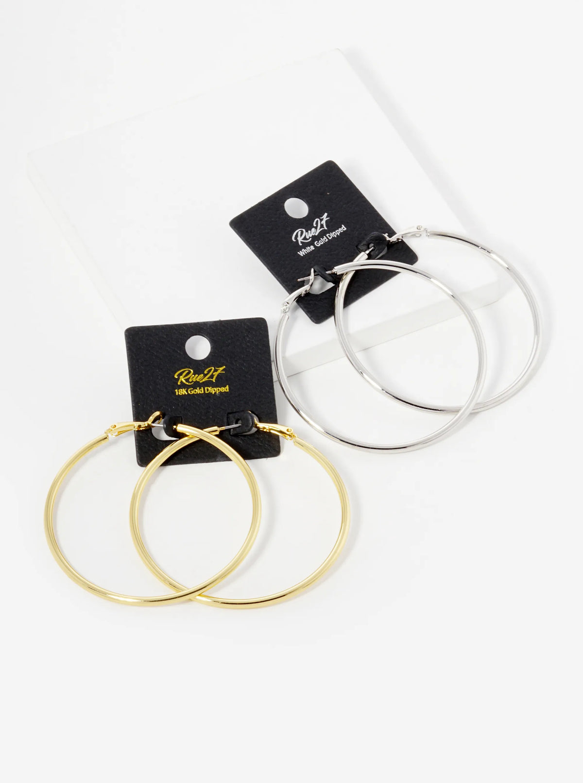 18K Gold Dipped 60mm Brass Spring Latch Hoop Earrings Rhodium