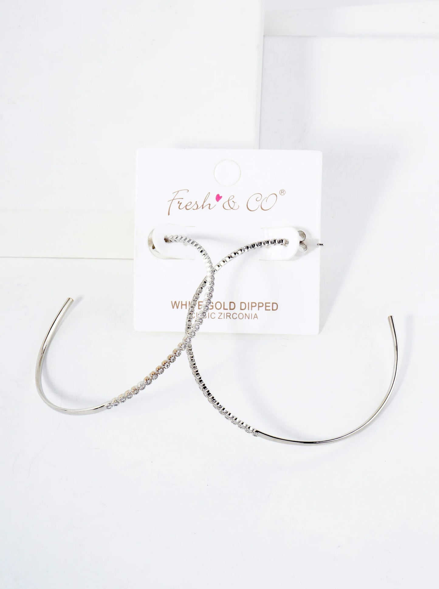 18K Gold-Dipped 60mm Hoop Earrings With Half CZ Stone Accents