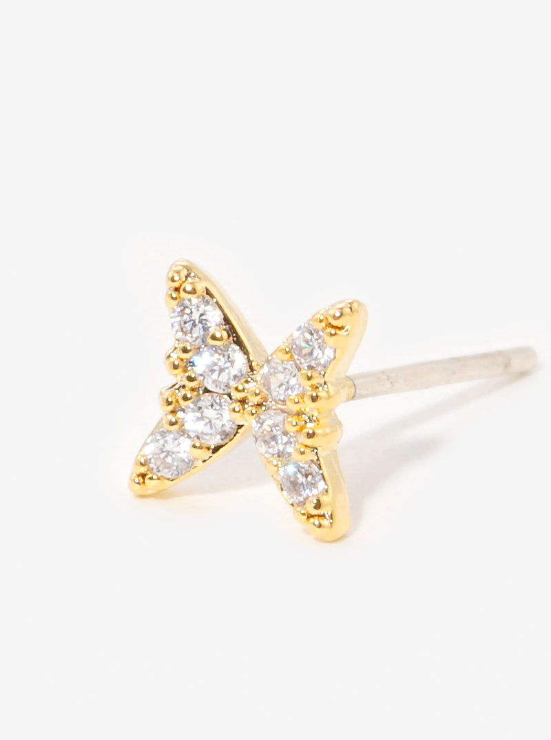 18K Gold Dipped 6mm Butterfly CZ Sterling Silver Post Stud Earrings