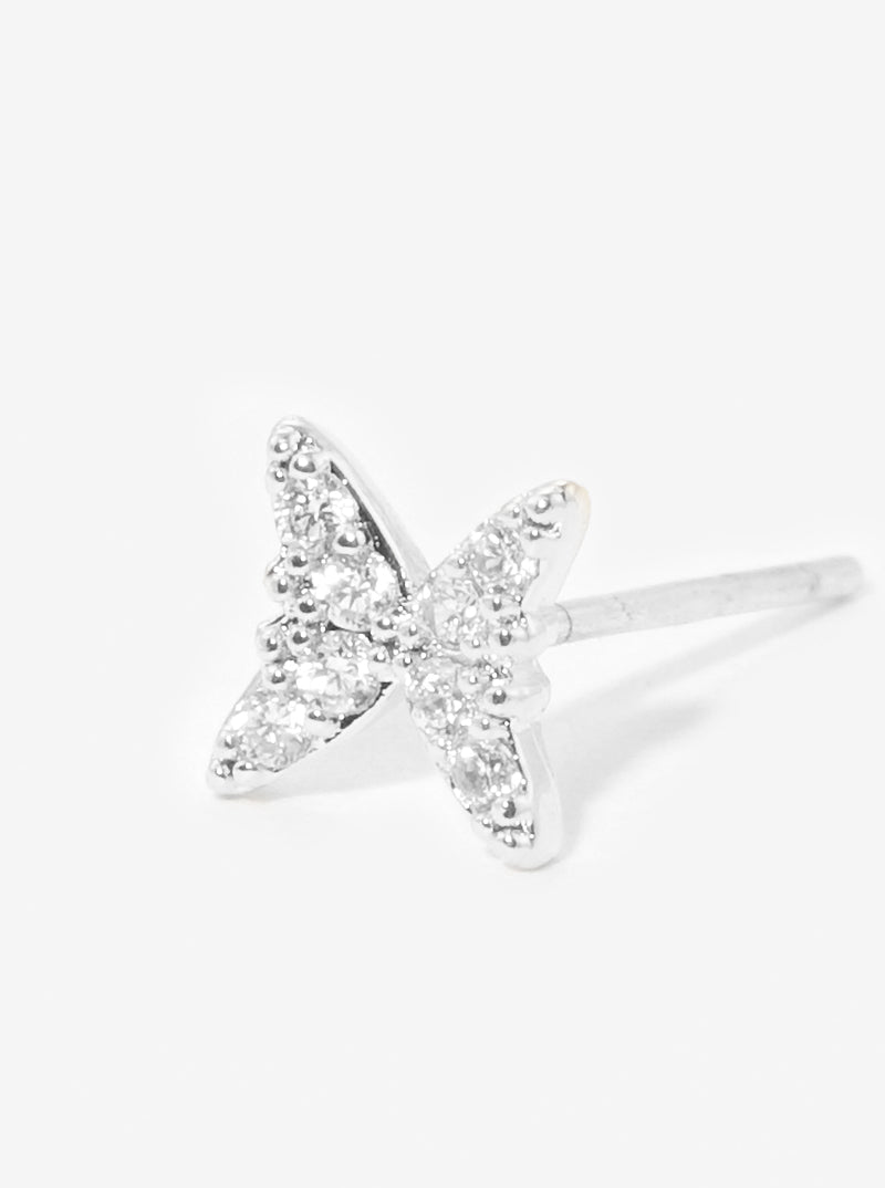 18K Gold Dipped 6mm Butterfly CZ Sterling Silver Post Stud Earrings