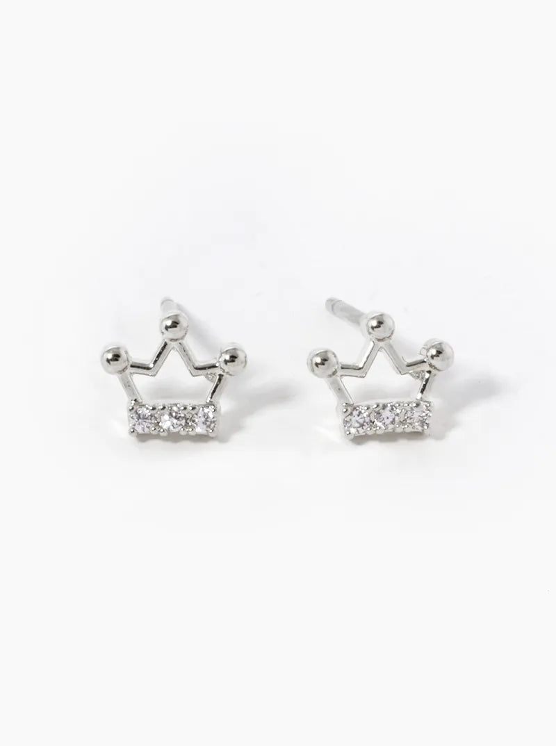 18K-Gold-Dipped 6mm CZ Crown Stud Earrings