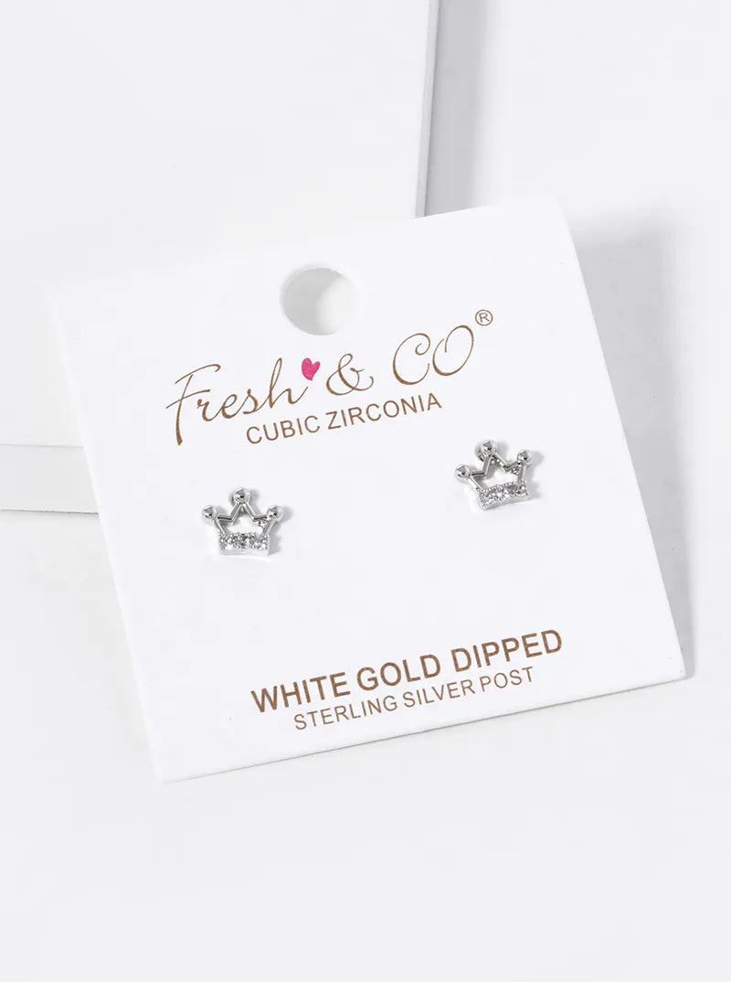 18K-Gold-Dipped 6mm CZ Crown Stud Earrings