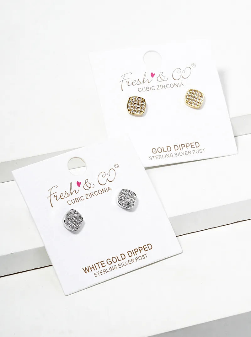 18K-Gold-Dipped 6mm CZ Pave Dainty Rounded-Square Post Stud Earrings