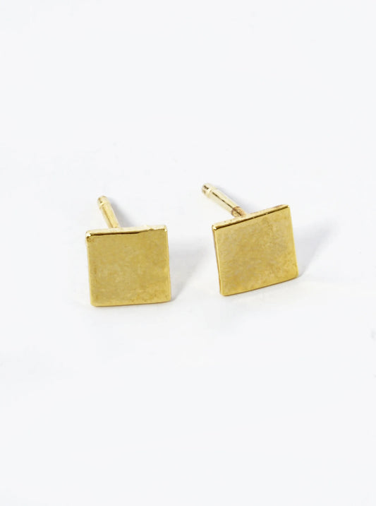 18K Gold Dipped 6mm Flat Square Stud Earrings