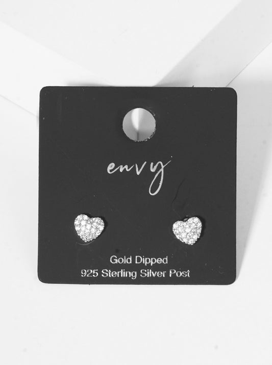 18K Gold Dipped 6mm Heart CZ Pave Sterling Silver Post Stud Earrings