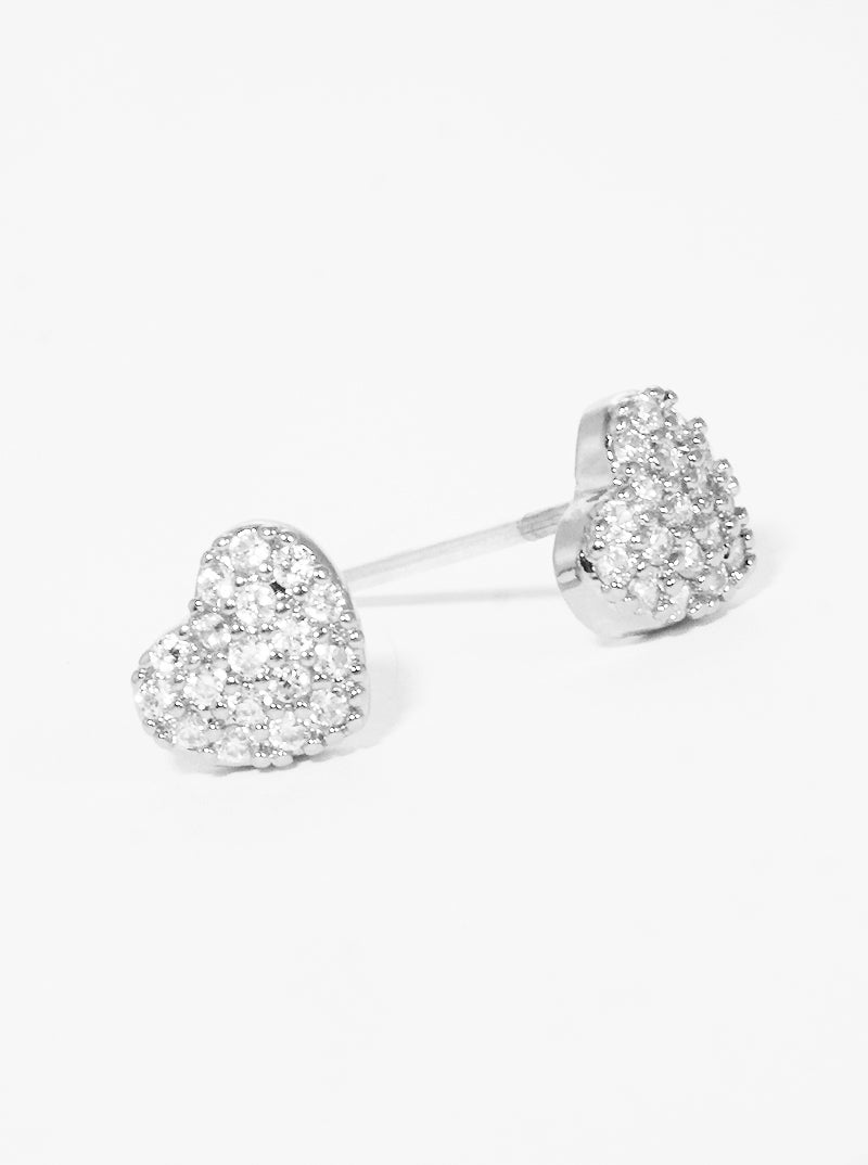 18K Gold Dipped 6mm Heart CZ Pave Sterling Silver Post Stud Earrings
