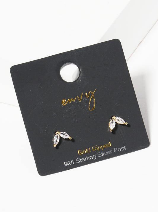 18K Gold Dipped 6mm Sprout CZ Sterling Silver Post Stud Earrings