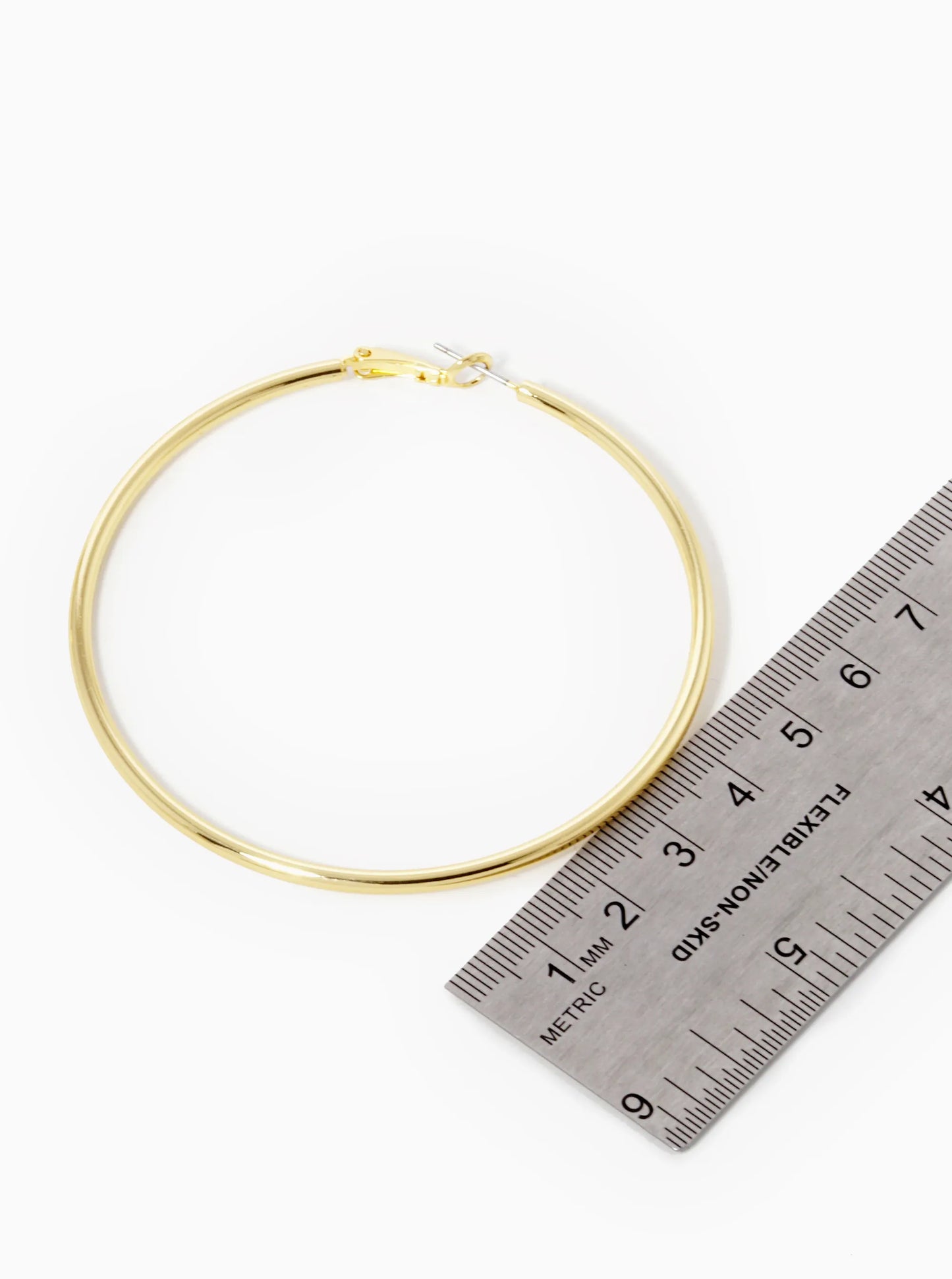 18K Gold Dipped 70mm Brass Spring Latch Hoop Earrings