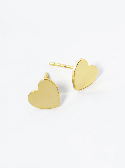 18K Gold Dipped 7mm Flat Heart Stud Earrings