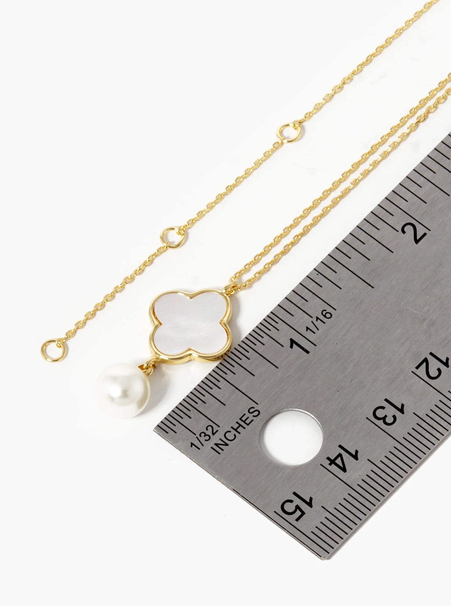18K Gold Dipped 7mm Pearl Drop Quatrefoil Pendant Necklace