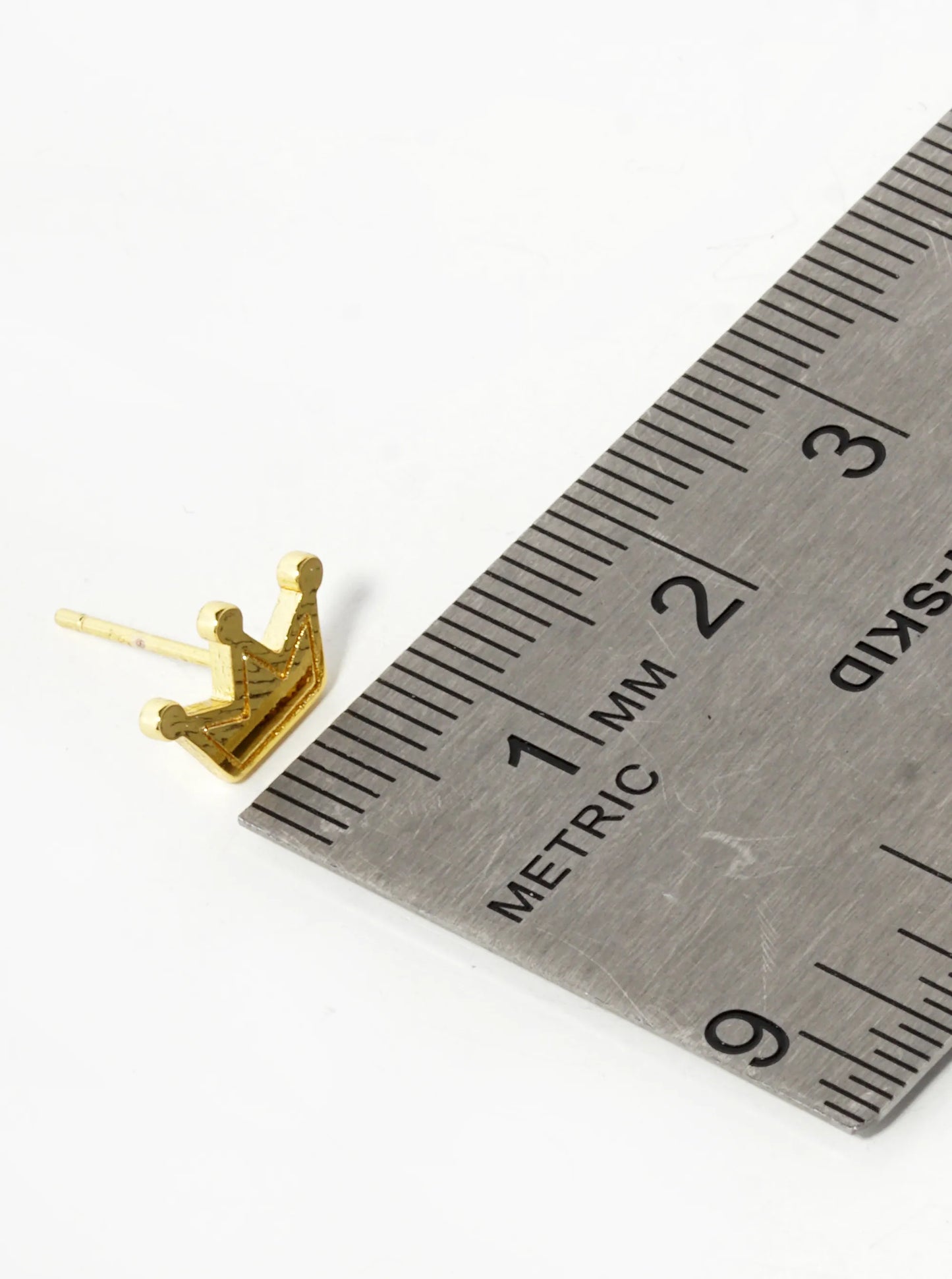 18K Gold Dipped 7mm Textured Brass Crown Sterling Silver Post Stud Earrings