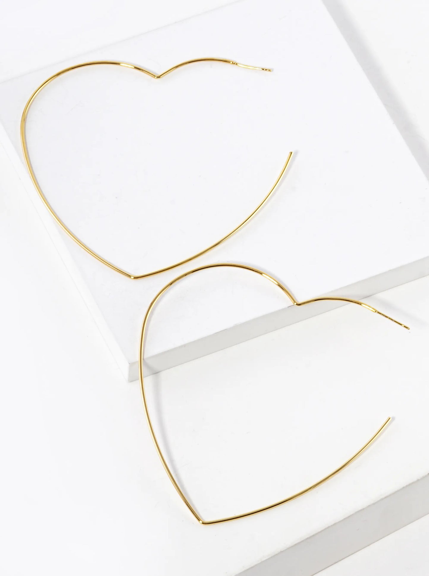 White Gold Dipped 80mm Heart Shape Lightweight Open Hoop Earrings