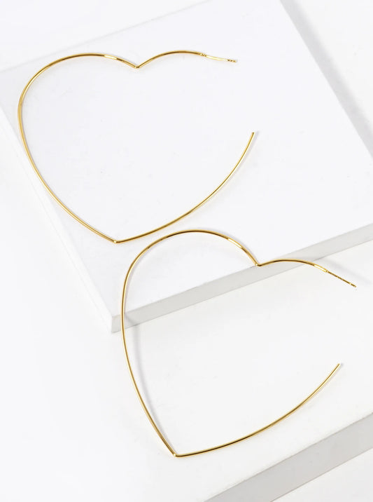 18K Gold Dipped 80mm Heart Shape Lightweight Open Hoop Earrings