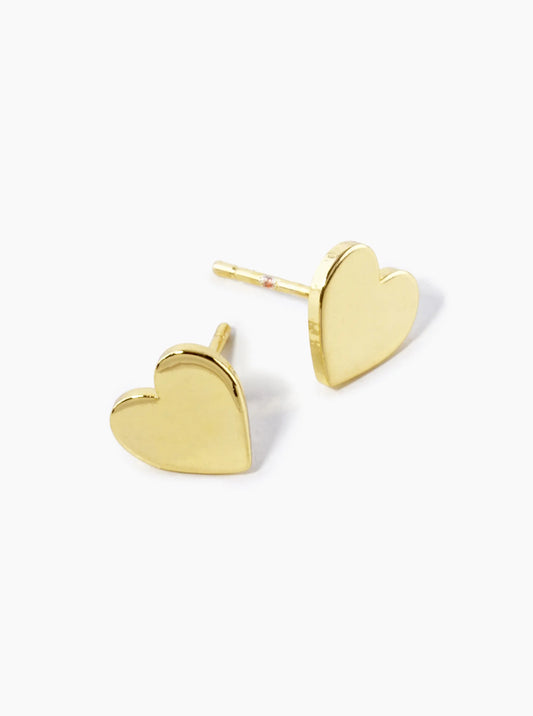 18K Gold Dipped 8mm Brass Flat Heart Stud Earrings