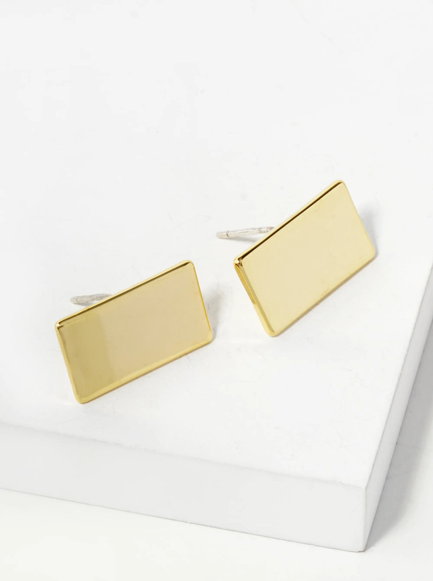 18K Gold Dipped 8mm Brass Rectangle Sterling Silver Post Stud Earrings
