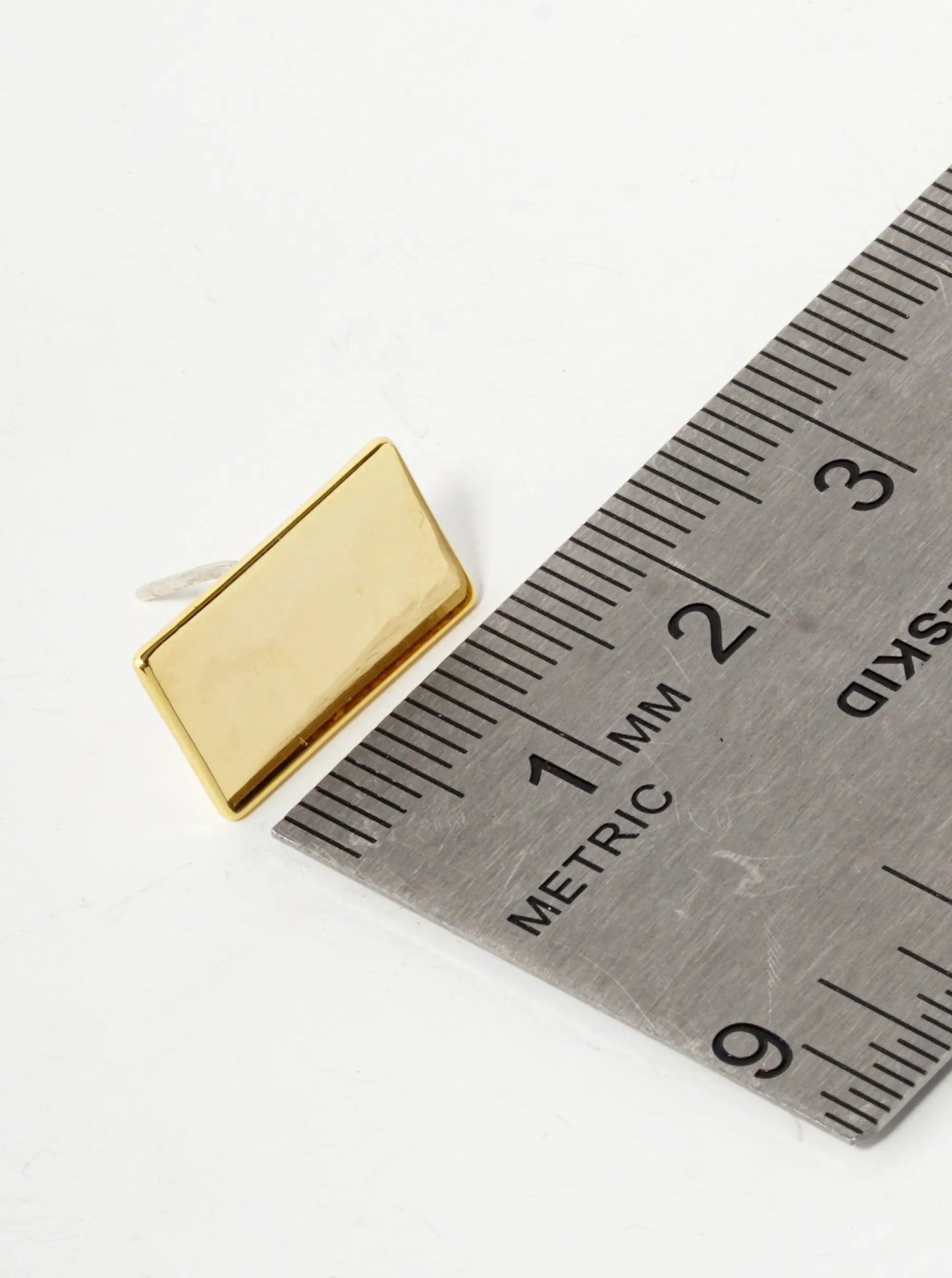 18K Gold Dipped 8mm Brass Rectangle Sterling Silver Post Stud Earrings