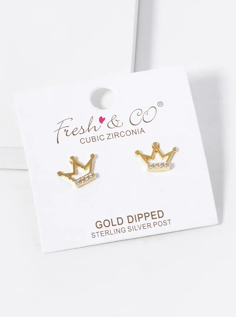 18K-Gold-Dipped 8mm CZ Crown Stud Earrings