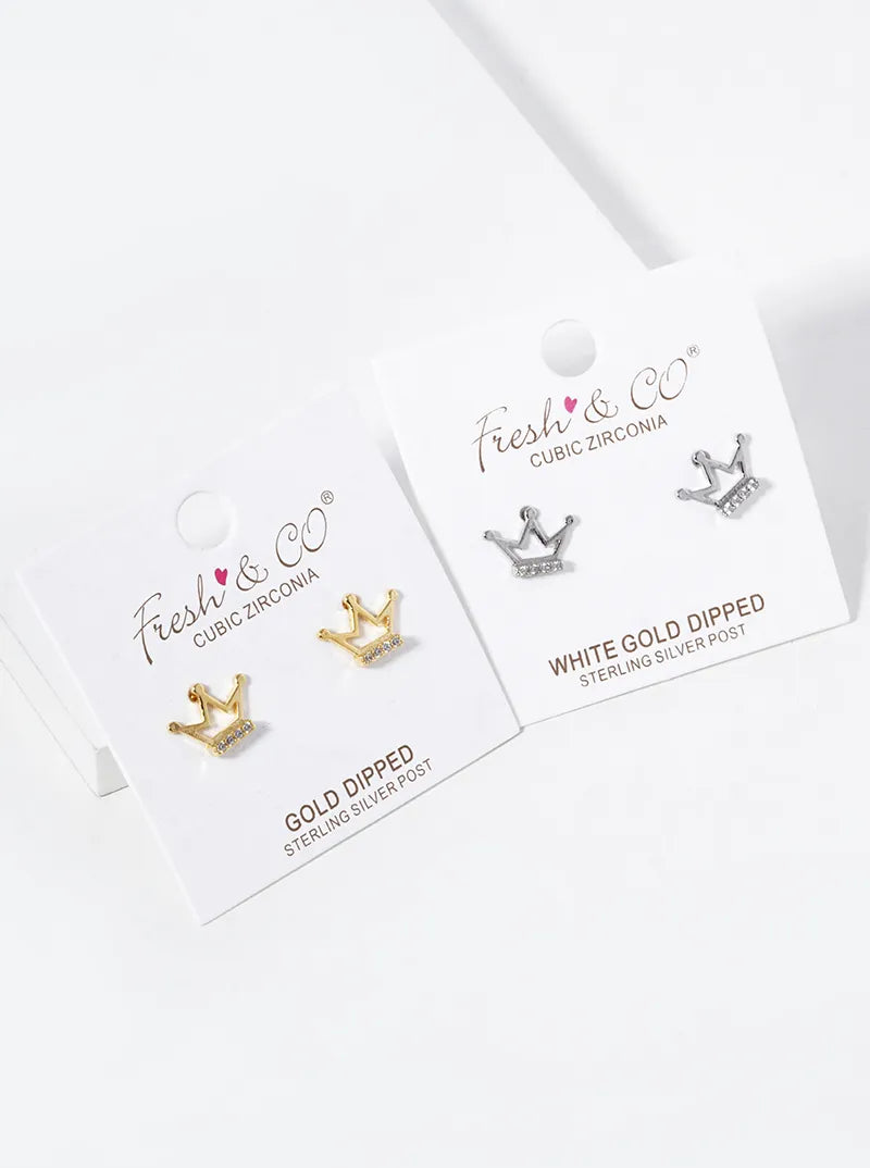 18K-Gold-Dipped 8mm CZ Crown Stud Earrings