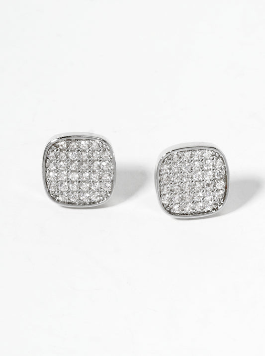 18K Gold Dipped CZ Pave 9mm Round Post Stud Earrings