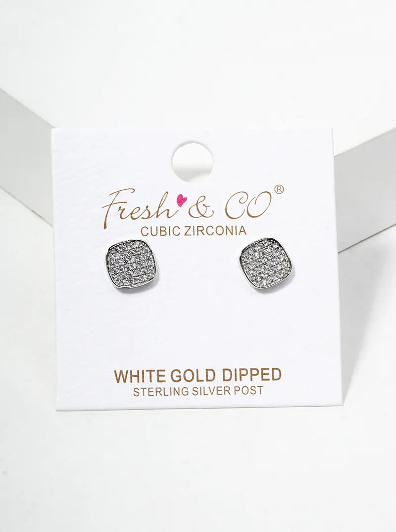 18K Gold Dipped CZ Pave 9mm Round Post Stud Earrings