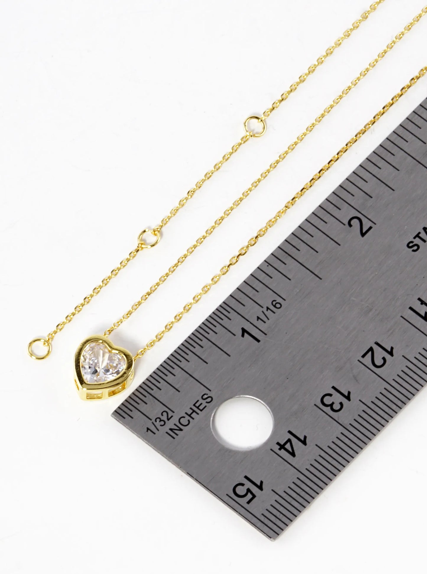 18K Gold Dipped 8mm CZ Stone Heart Pendant Necklace